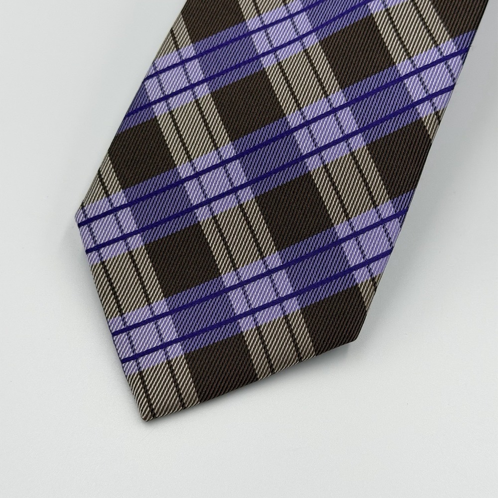 Bachrach Mens Purple Plaid 100% Silk Tie Necktie NWT